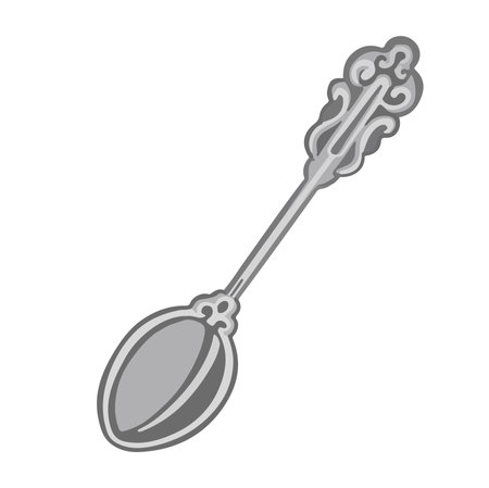Silver retro spoon hand drawn illustration vectorのイラスト素材