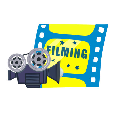 color symbols of childrens hobbies, watching movies, film club, hand drawn vector illustrationのイラスト素材