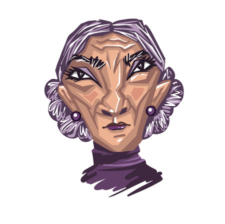 Portrait of an old woman. Aging process. Asian affiliation.のイラスト素材