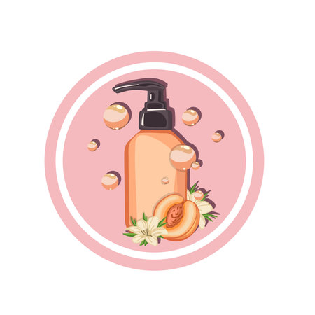 Peach shower gel bottle packaging vector illustrationのイラスト素材