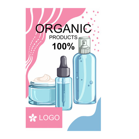 Skincare product set advertising banner layout with bottles and jarsのイラスト素材