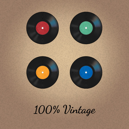 Vector four vinyl records vintage style on beige textured backgroundのイラスト素材
