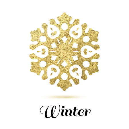 Golden snowflake on white background with shadowのイラスト素材