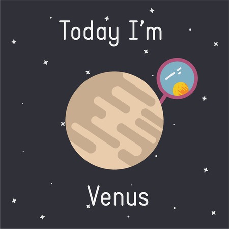 Vector Venus with mirror illustration with "Today I'm Venus" caption  on dark backgroundのイラスト素材