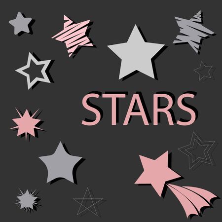 Set from differently shaped stars. Comet. Gray, pink. Vector. Decor element. Suitable for printing and decorating children's roomsのイラスト素材