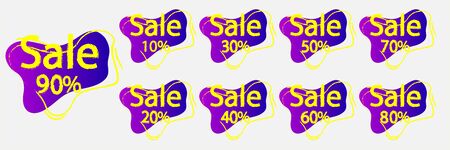 Sale discounts. Price tags 10, 20, 30, 40, 50, 60, 70 percent discount. Vector illustration isolated on white.のイラスト素材