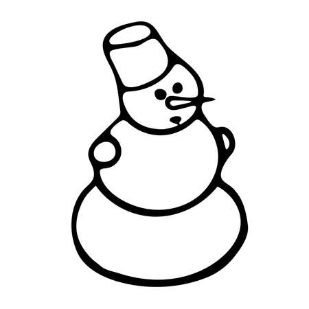 Snowman. Drawn by hand. Doodles. Black and white. Element of festive decor. Winter paraphernalia. New Year. Suitable for decorating holiday cards, stickersのイラスト素材