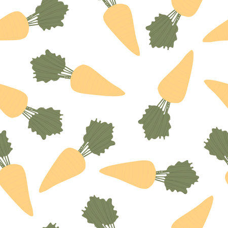 Seamless pattern with carrots in cartoon style on white. Vegetable pattern. Vector. Wrapping paper,...