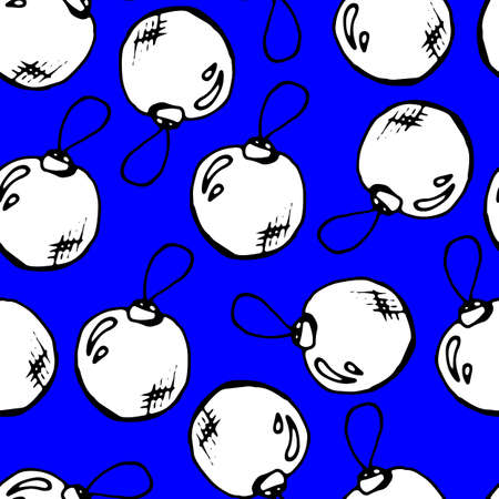 Seamless pattern. Christmas balls on a blue background. Doodle style. Vector. Decor element for wallpaper, fabric, covers, wrapping paperのイラスト素材