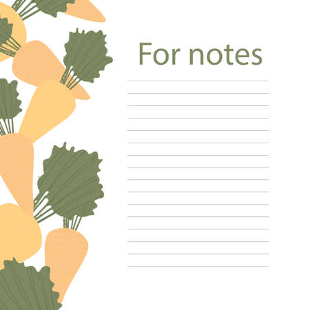 Cookbook page vector template. A place to write recipes. Vector illustration. Carrot theme.のイラスト素材
