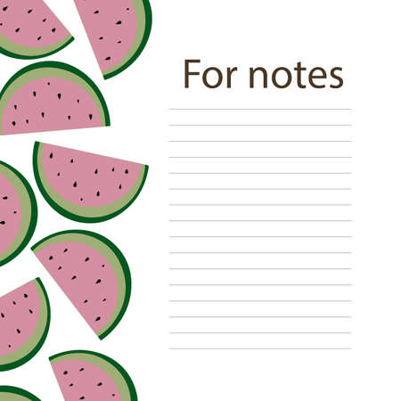 Cookbook page vector template. A place to write recipes. Vector illustration. Fruit. Watermelon in cartoon style.のイラスト素材