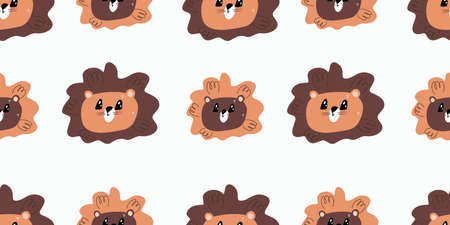 Seamless pattern with cute lion head. Decorative cute wallpaper for the nursery in the Scandinavian style. Suitable for children's clothing, interior design, packaging, printingのイラスト素材
