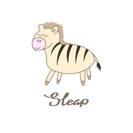 Vector color children's illustration with sleeping zebra, poster, printable. Cute baby animals on a white backgroundのイラスト素材