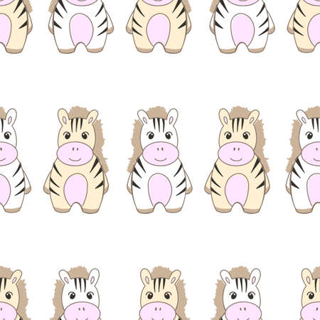 Seamless background with cute zebra. Decorative cute wallpaper for the nursery in the Scandinavian style. Suitable for children's clothing, interior design, packaging, printingのイラスト素材