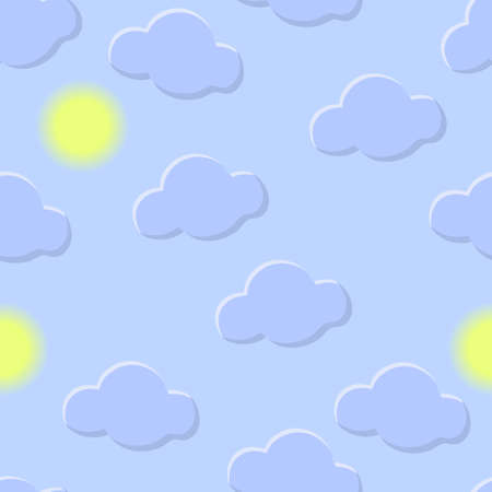 Seamless pattern. Clouds in flat style, sun. Vector For wrapping paper, cards, wallpaper, children's illustrationのイラスト素材