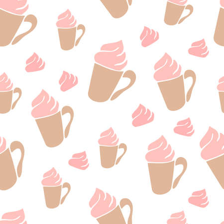 Seamless pattern. Cup with cream. Hot chocolate, cocoa, coffee. Vector Decor element. Suitable for wrapping paper, postcards, wallpapers or textilesのイラスト素材