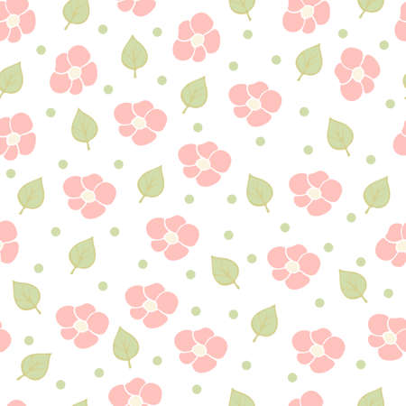 Seamless pattern. Cute leaves and flowers. Vector. Decor element. Suitable for wrapping paper, postcards, wallpapers or textilesのイラスト素材