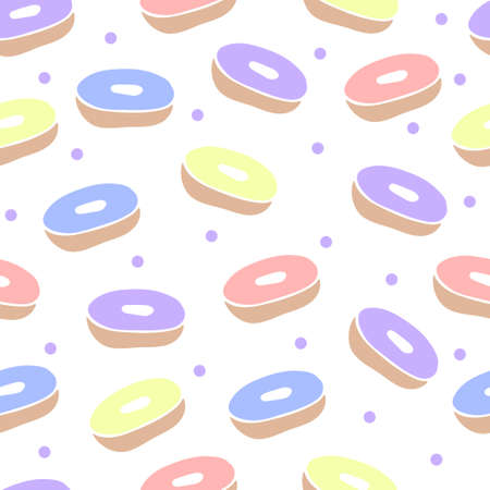 Seamless pattern. Donuts with colorful glaze. Vector. Decor element. Suitable for wrapping paper, postcards, wallpapers or textilesのイラスト素材