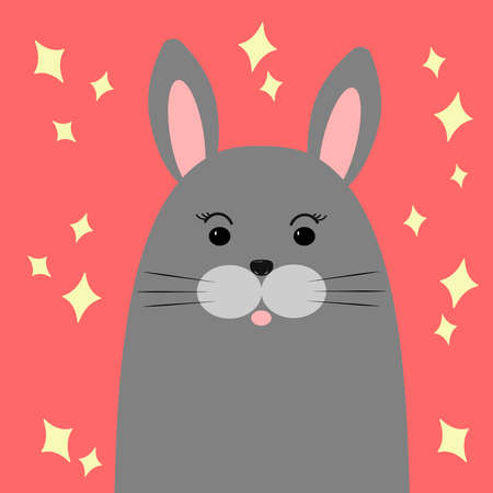 Rabbit girl in cartoon style. The animal is gray. Vector. Decor element, children's illustrationのイラスト素材