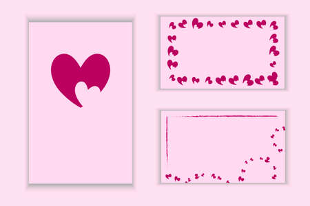 Set of cards with hearts in vector: one postcard and two frames. Decor elementのイラスト素材
