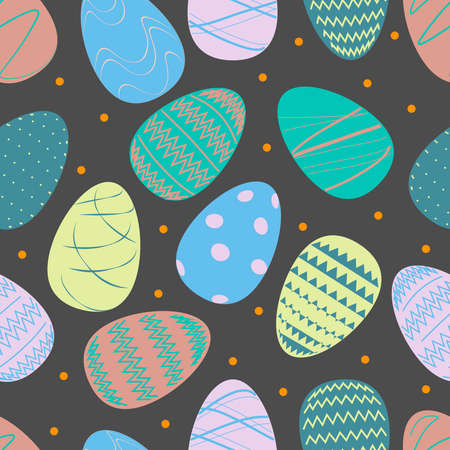 Seamless pattern. Colored eggs on a gray background. Suitable for wallpaper, wrapping paper, postcards. Decor element for easter holidayのイラスト素材