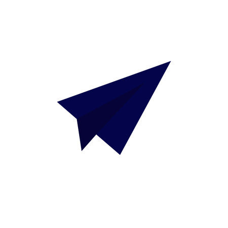 Blue paper airplane. Vector. Flat cartoon style. Isolated on white background.のイラスト素材