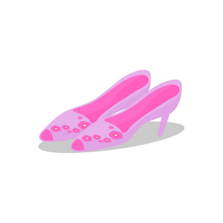 Pink shoes. Sandals with flower decoration. Cartoon flat style.のイラスト素材