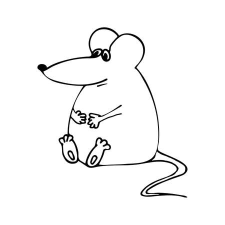 Hand-drawn fat mouse side view. Doodle Vector Isolated on a white background. Decor element for cards, stickers, postersのイラスト素材