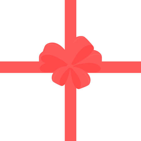 Festive pink bow. Pink ribbon gift box top view. Separate on a white background. Cartoon style Vecor. Decor element for decorating gifts, invitationsのイラスト素材
