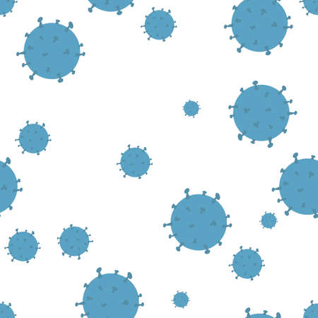 Seamless background with viral molecules. In blue. Vector. Background for your text. Cartoon style.のイラスト素材
