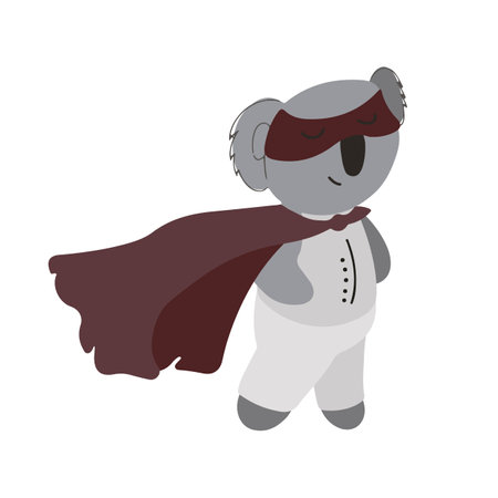 Koala superhero in a raincoat, vector children's colorful illustration in cartoon hand drawn style for printing on children's clothing, interior design, packaging, stickers. Isolated on white.のイラスト素材