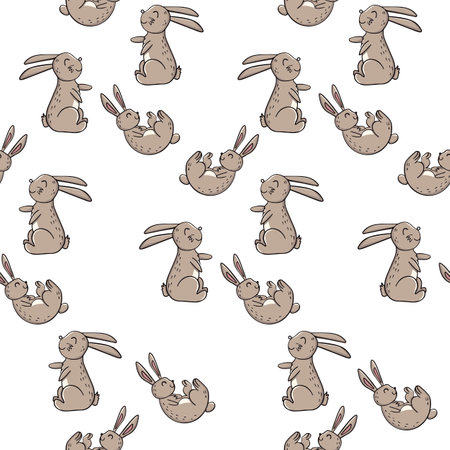Seamless background with rabbits. Decorative wallpaper for the nursery in the Scandinavian style. Vector. Suitable for children's clothing, interior design, packaging, printingのイラスト素材
