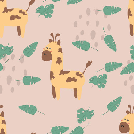 Seamless background with cute giraffes. Decorative wallpaper for the nursery in vector, suitable for children's clothing, interior design, packaging, printingのイラスト素材