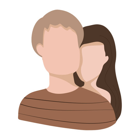 The woman behind the man's back. A symbol of love, safety, romance. Vector illustration. Isolated on white.のイラスト素材