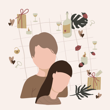 Man and woman. Vector illustration. Flat cartoon style. Decor element for cards, bannersのイラスト素材