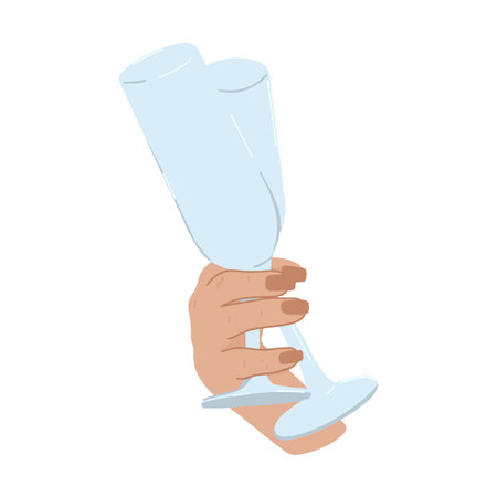 A woman's hand holds two glasses. Flat vector illustration isolated on white background.のイラスト素材