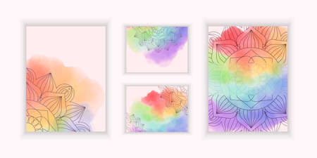 A set of postcards, business cards with mandala elements. Vector templatesのイラスト素材