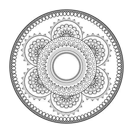 Mandala. Antistress coloring book. Template for mehendi. Oriental drawing. Vector illustration. Isolated on a white background.のイラスト素材