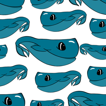 Sperm whale. Childrens cartoon illustration. Seamless patterns. Vector illustration for printing on...