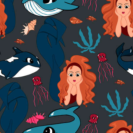 Underwater world. Childrens seamless pattern. Vector illustration. Suitable for fabrics, for childrens albums, postcardsのイラスト素材