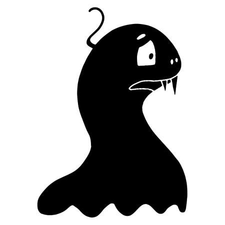 Monster. Children's vector illustration. For fabrics, covers, prints, stickers. Black and white silhouette on transparent background.のイラスト素材