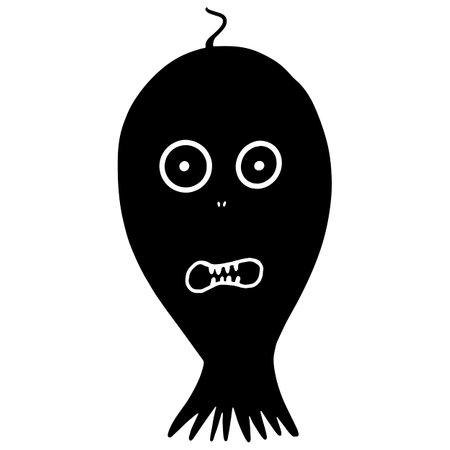 Monster. Children's vector illustration. For fabrics, covers, prints, stickers. Black and white silhouette on transparent background.のイラスト素材
