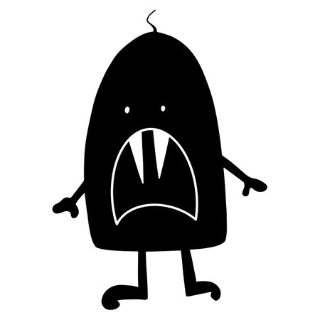 Monster. Children's vector illustration. For fabrics, covers, prints, stickers. Black and white silhouette on transparent background.のイラスト素材