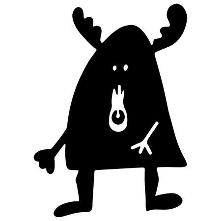 Monster. Children's vector illustration. For fabrics, covers, prints, stickers. Black and white silhouette on transparent background.のイラスト素材