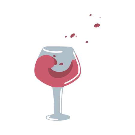 Glass with red drink and drops. Vector illustration in cartoon style. Isolated on whiteのイラスト素材