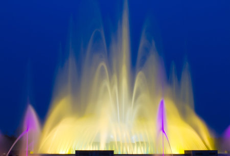 Beautiful Colorful Musical Fountain in Ilsan, South Koreaの写真素材