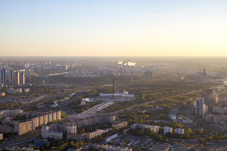 Panorama of Moscow from a height. View of the Poklonnaya Hill. Sunset.の写真素材