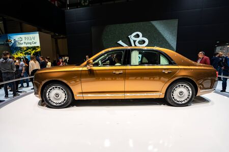 GENEVA, SWITZERLAND - MARCH  10, 2019: View of the 89th Geneva International Motor Show. Aurus Senatのeditorial素材
