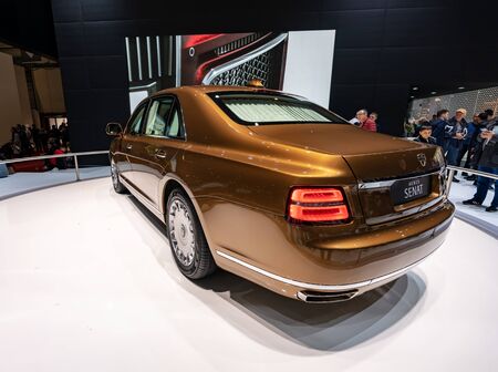 GENEVA, SWITZERLAND - MARCH  10, 2019: View of the 89th Geneva International Motor Show. Aurus Senatのeditorial素材