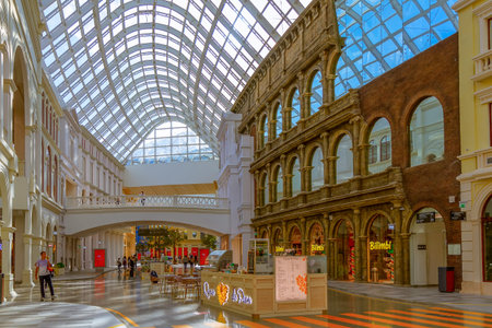 Russia, Moscow, 23 July 2020: Theme park and shopping center Island of Dreams. The first indoor...